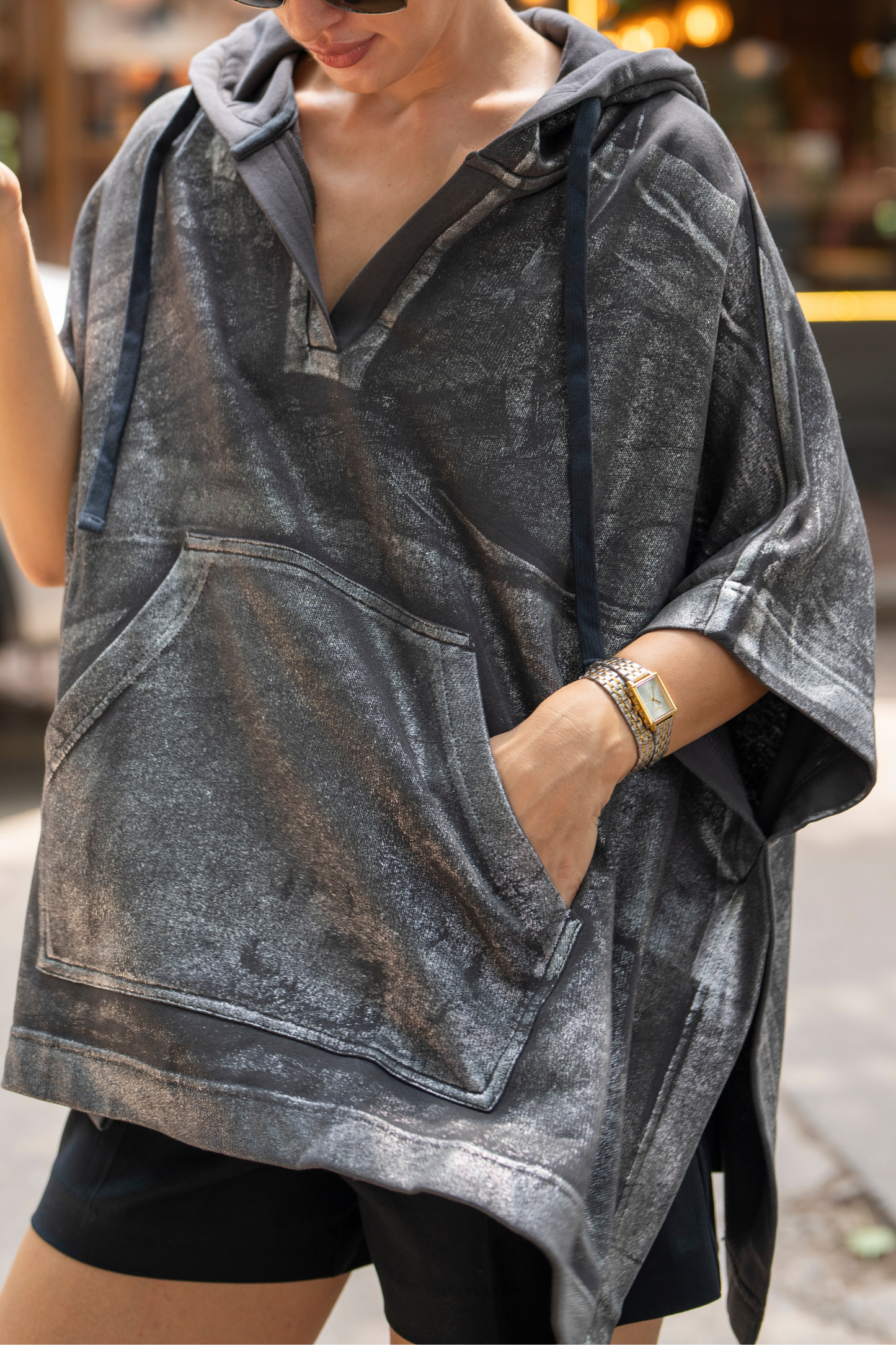 Hoodie Poncho (Metallic Silver)