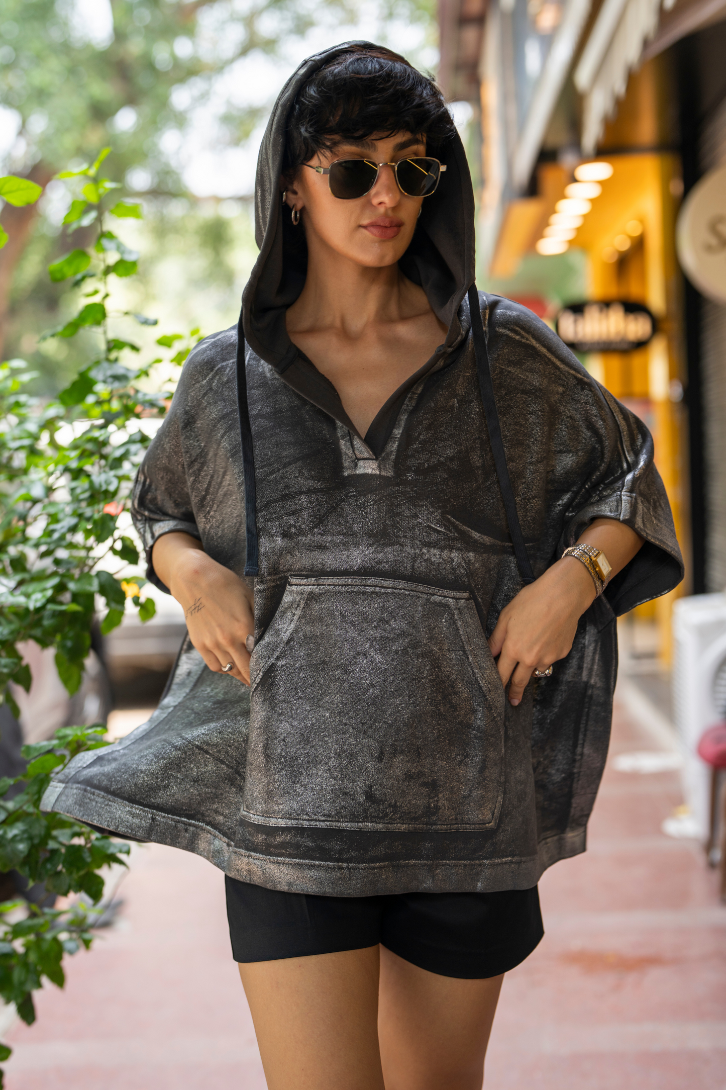 Hoodie Poncho (Metallic Silver)