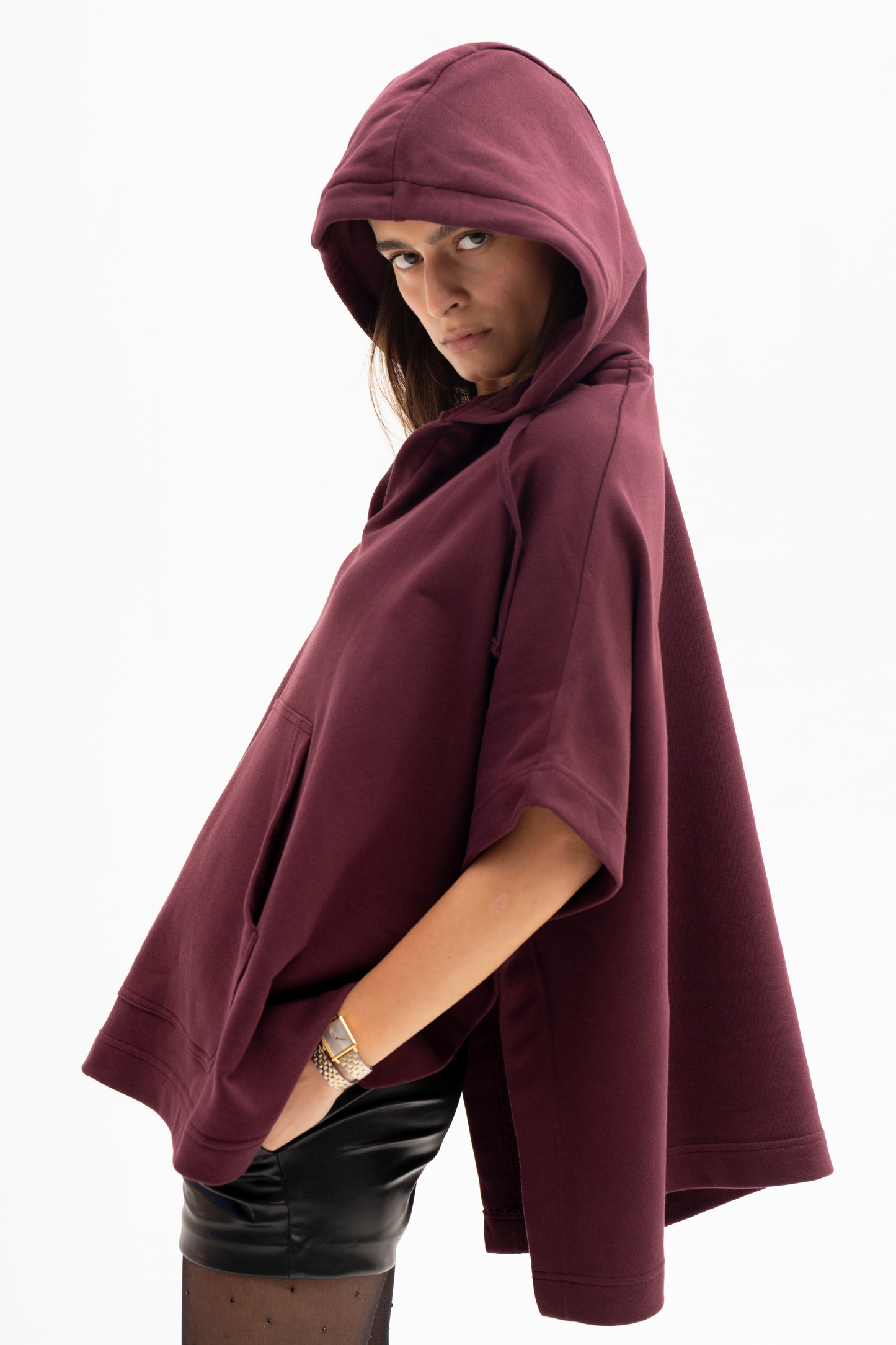 Hoodie Poncho (Dark Plum)