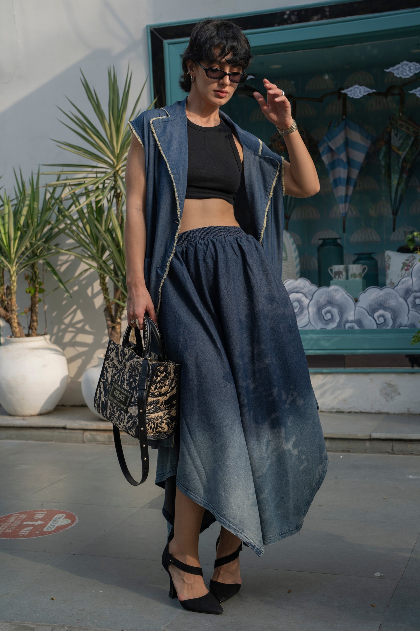 Lazy Denim Skirt Suit
