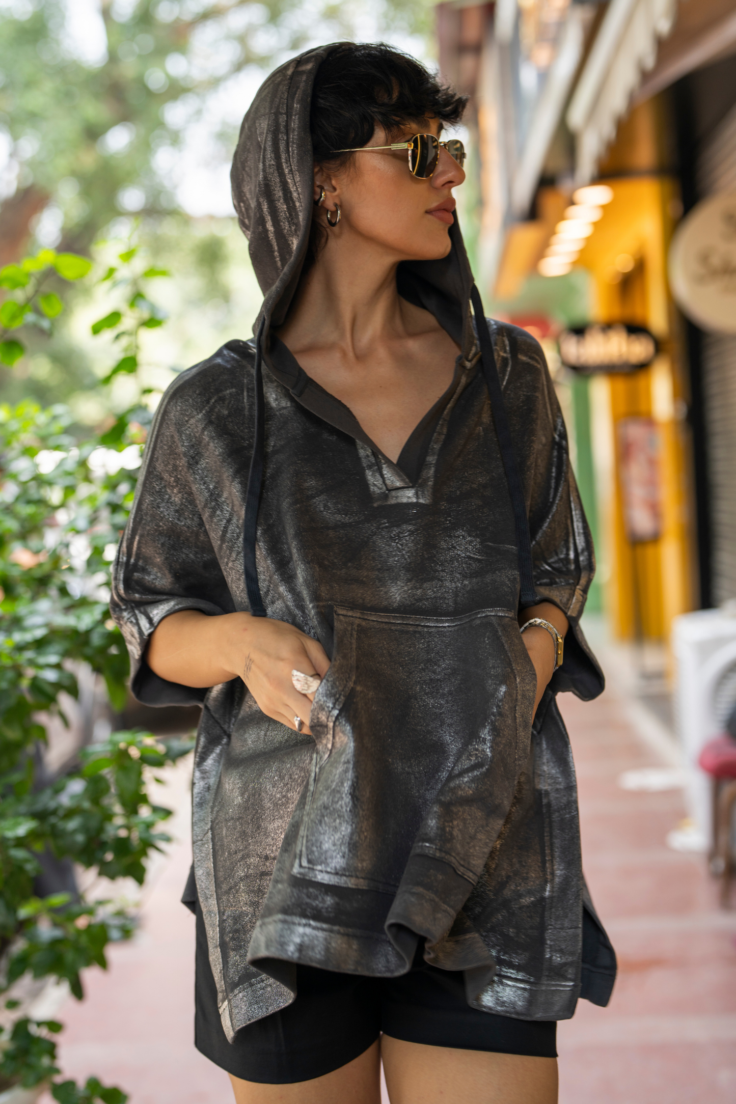 Hoodie Poncho (Metallic Silver)
