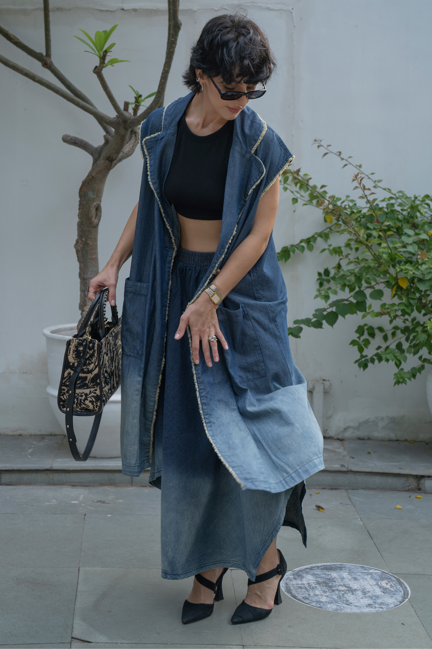 Lazy Denim Skirt Suit