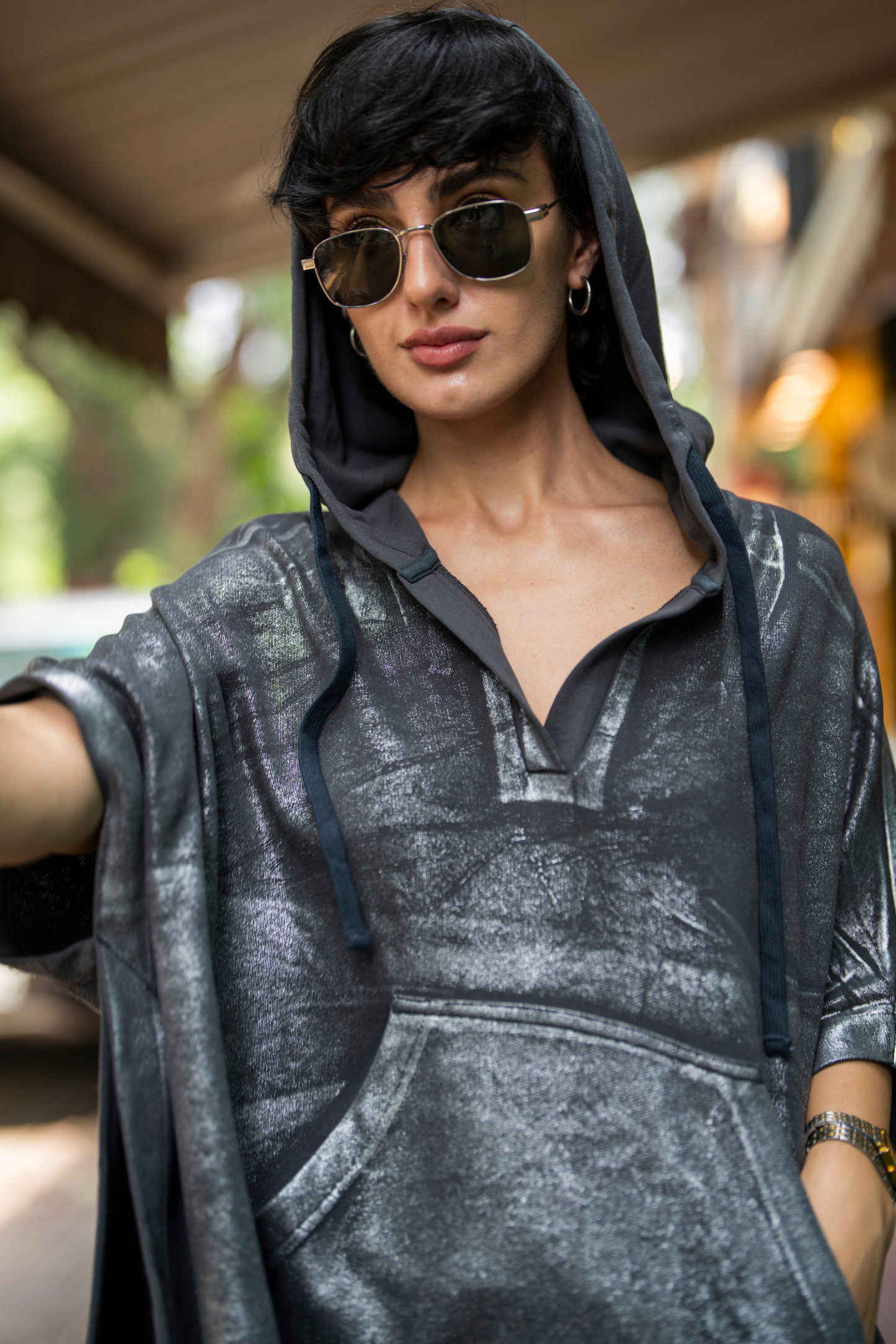 Hoodie Poncho (Metallic Silver)