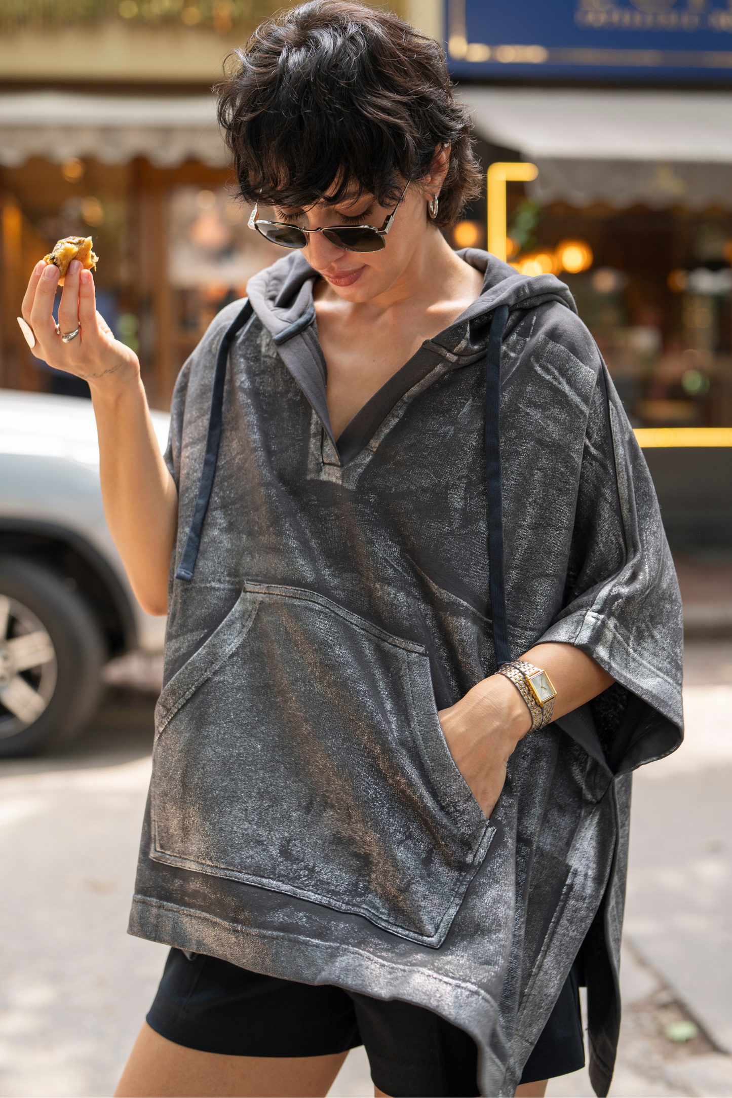 Hoodie Poncho (Metallic Silver)