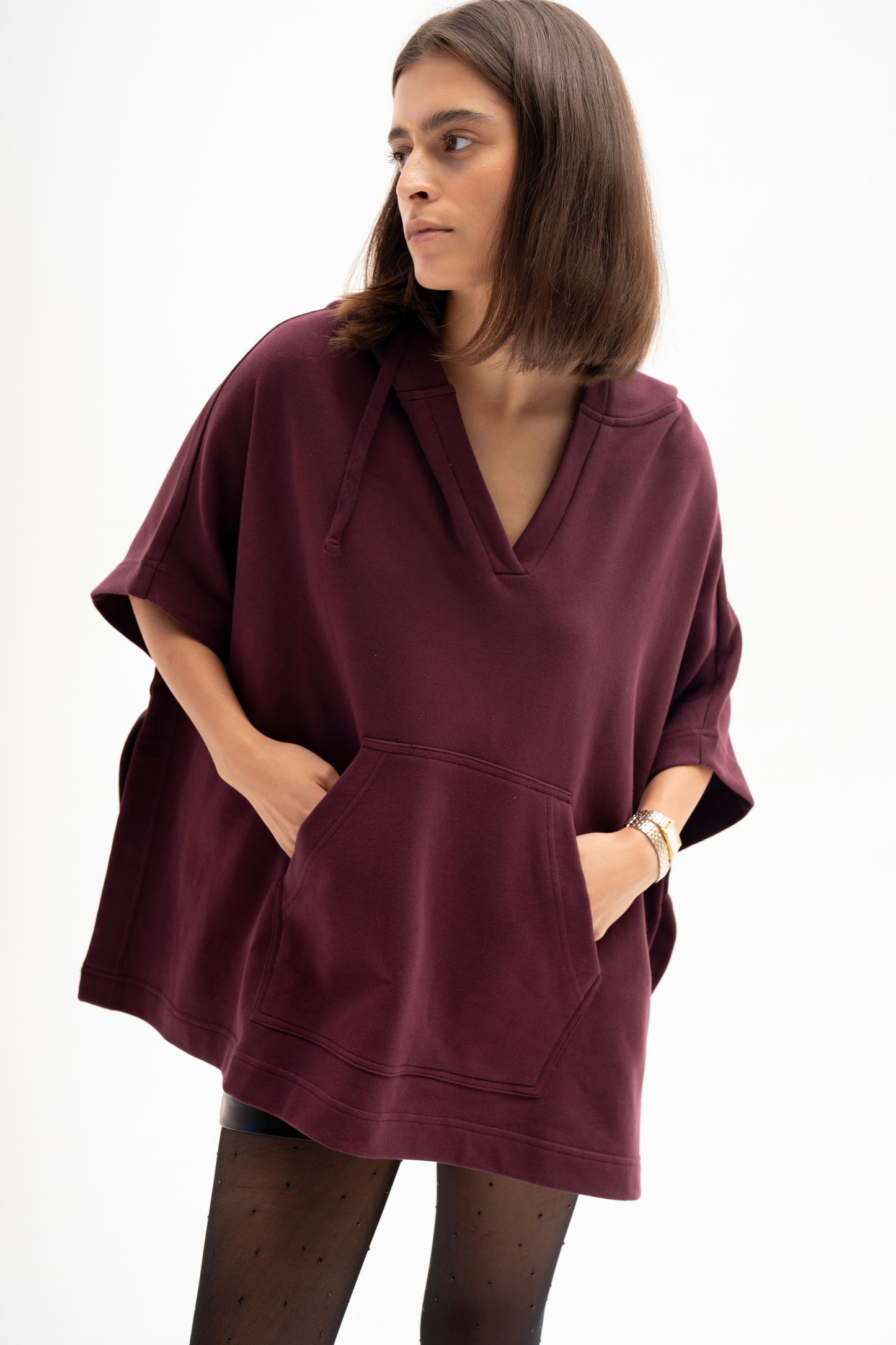 Hoodie Poncho (Dark Plum)