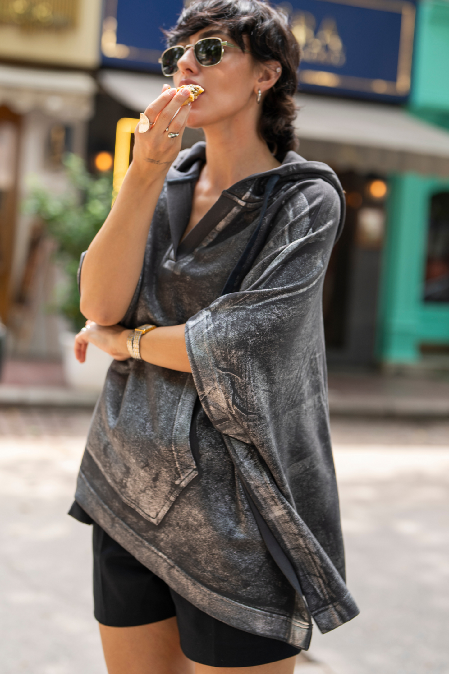 Hoodie Poncho (Metallic Silver)