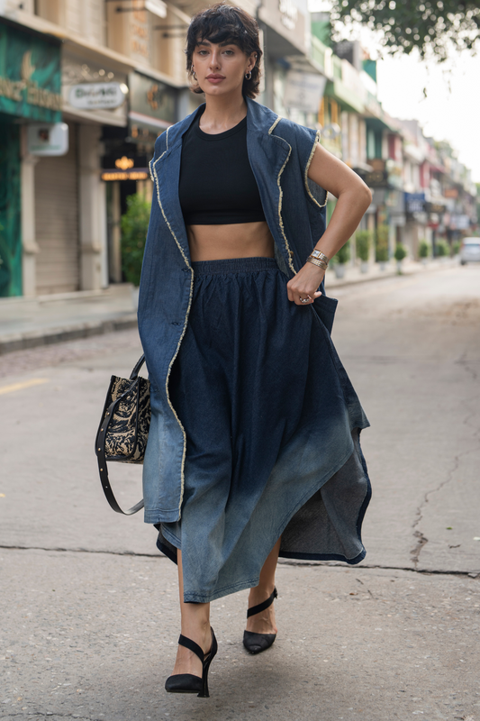Lazy Denim Skirt Suit